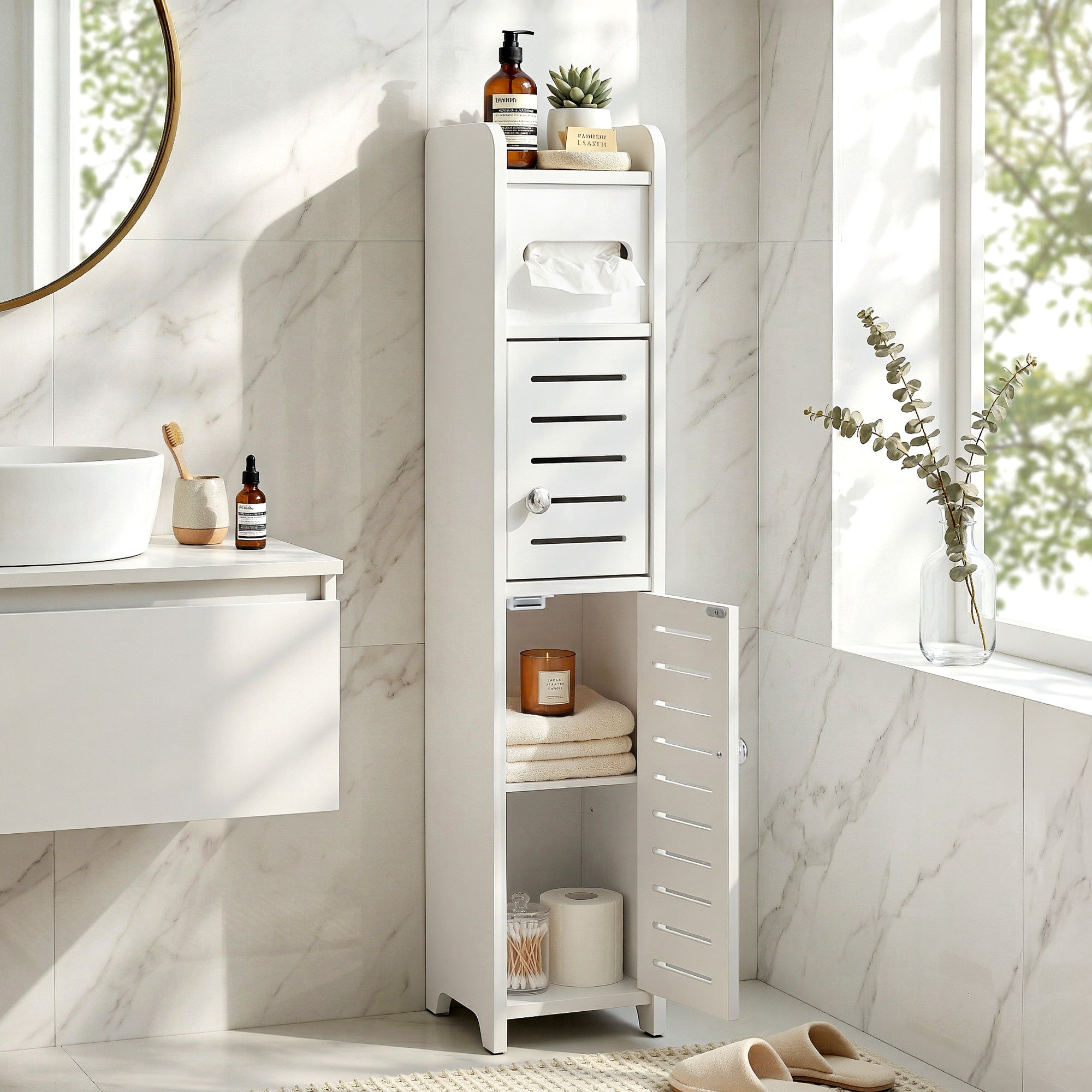 Artiss Bathroom Storage Cabinet 3-Tier Slim Toilet Paper Holder Organizer White-Furniture > Bathroom > Bathroom Cabinets, Cupboards &amp; Storage-PEROZ Accessories