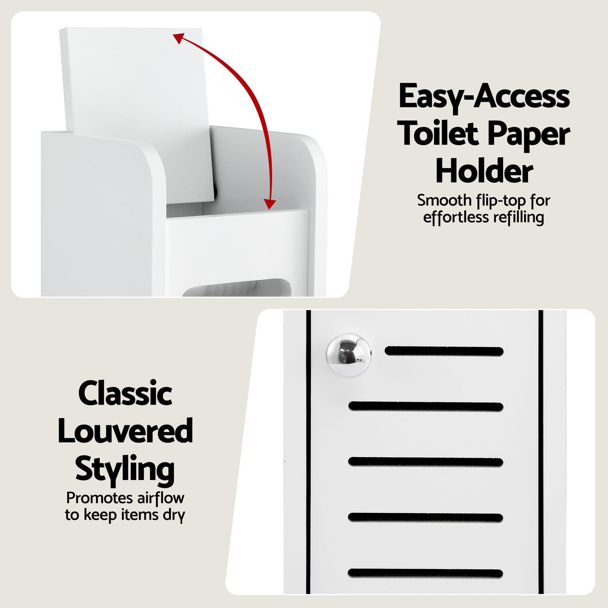 Artiss 2x Bathroom Storage Cabinet 3-Tier Toilet Paper Holder Organizer White-Furniture > Bathroom > Bathroom Cabinets, Cupboards &amp; Storage-PEROZ Accessories