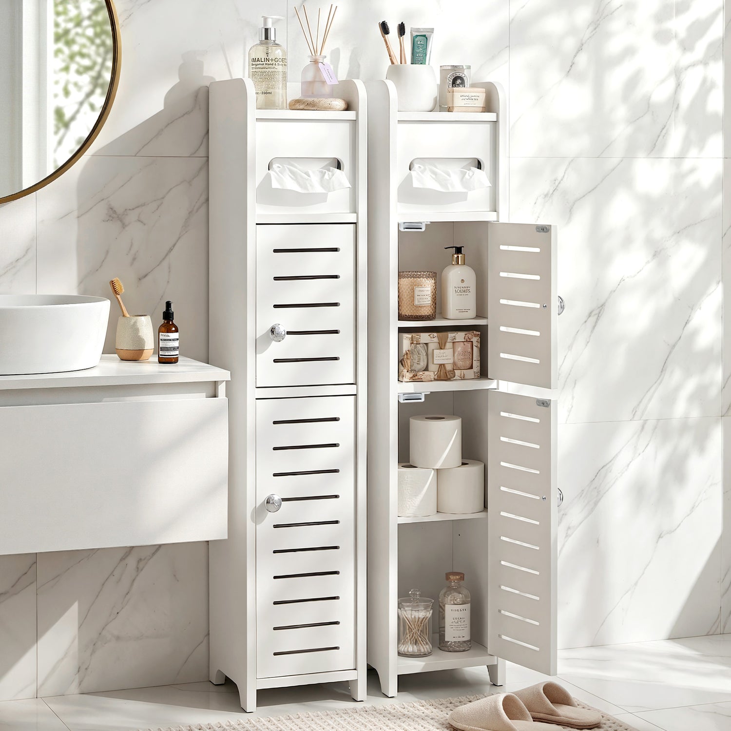 Artiss 2x Bathroom Storage Cabinet 3-Tier Toilet Paper Holder Organizer White-Furniture > Bathroom > Bathroom Cabinets, Cupboards &amp; Storage-PEROZ Accessories