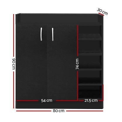 Artiss Shoe Rack Cabinet 21 Pairs Adjustable Shelves Black Clair-Shoe Storage Cabinets-PEROZ Accessories
