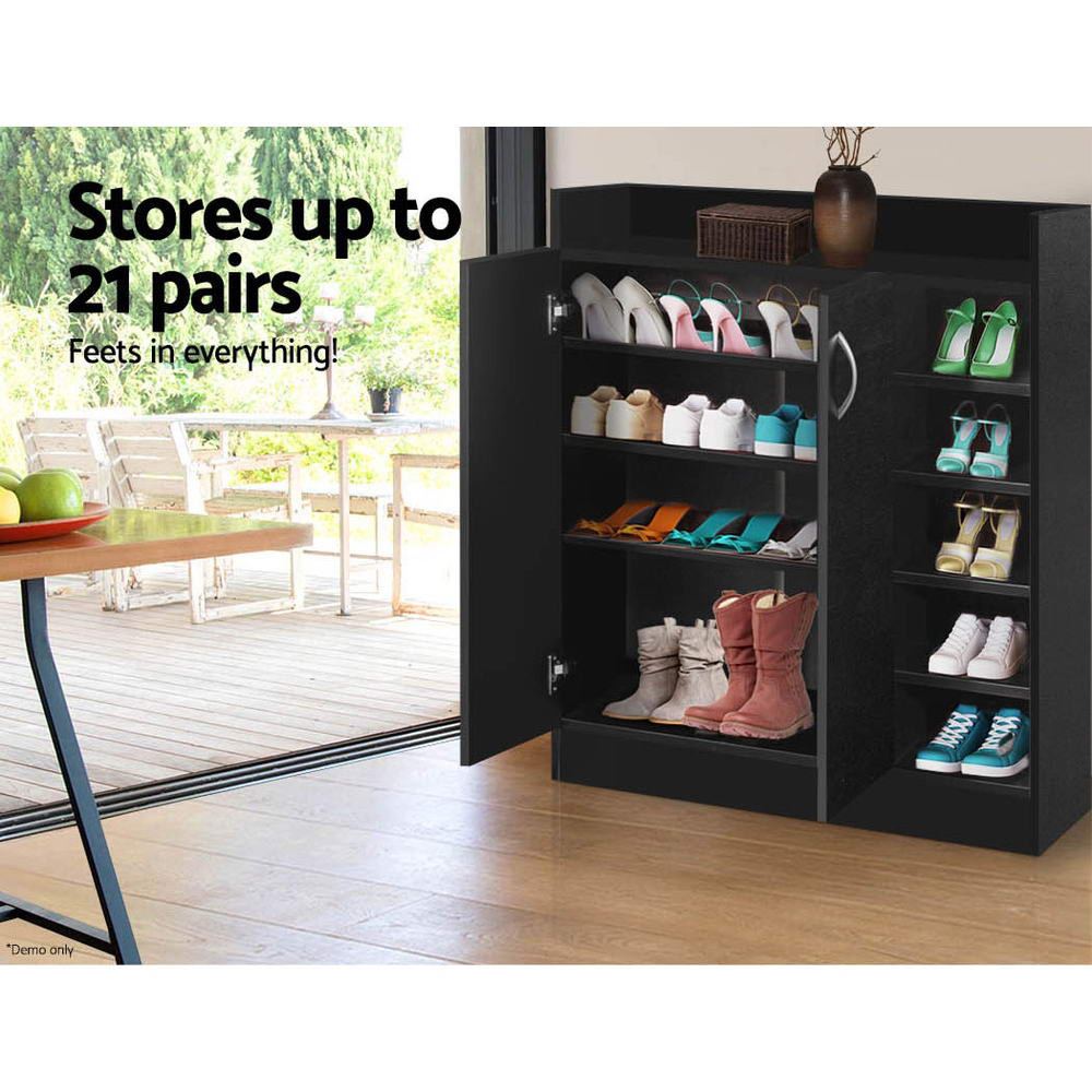 Artiss Shoe Rack Cabinet 21 Pairs Adjustable Shelves Black Clair-Shoe Storage Cabinets-PEROZ Accessories