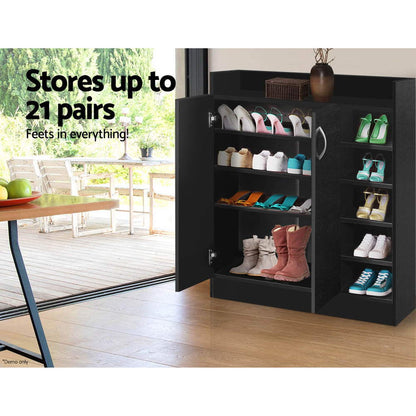 Artiss Shoe Rack Cabinet 21 Pairs Adjustable Shelves Black Clair-Shoe Storage Cabinets-PEROZ Accessories