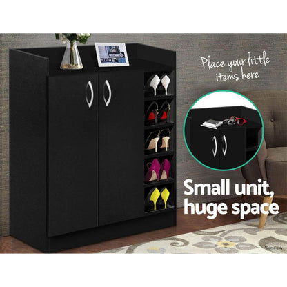 Artiss Shoe Rack Cabinet 21 Pairs Adjustable Shelves Black Clair-Shoe Storage Cabinets-PEROZ Accessories