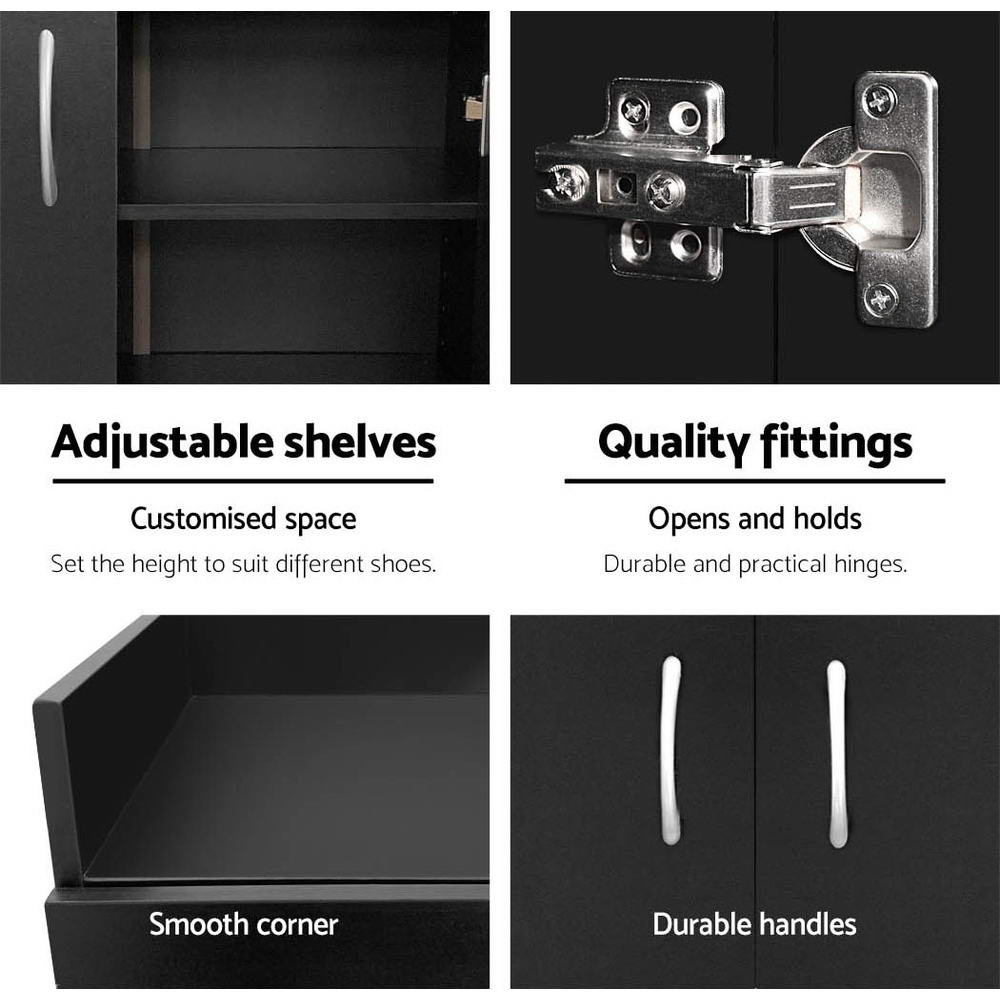 Artiss Shoe Rack Cabinet 21 Pairs Adjustable Shelves Black Clair-Shoe Storage Cabinets-PEROZ Accessories