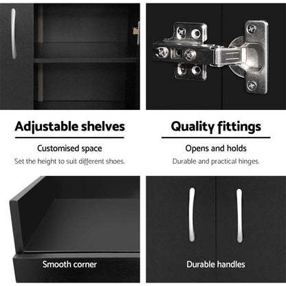 Artiss Shoe Rack Cabinet 21 Pairs Adjustable Shelves Black Clair-Shoe Storage Cabinets-PEROZ Accessories