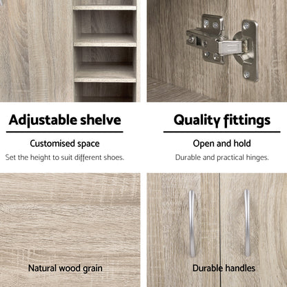 Artiss Shoe Rack Cabinet 21 Pairs Adjustable Shelves Pine Clair-Shoe Storage Cabinets-PEROZ Accessories