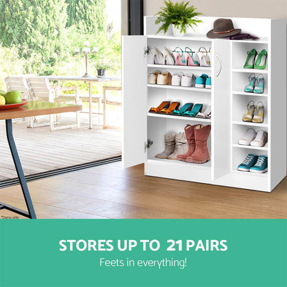 Artiss Shoe Rack Cabinet 21 Pairs Adjustable Shelves White Clair-Shoe Storage Cabinets-PEROZ Accessories