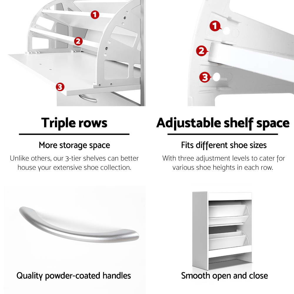 Artiss Shoe Rack Cabinet Adjustable Shelves 24 Pairs White Iris-Shoe Storage Cabinets-PEROZ Accessories
