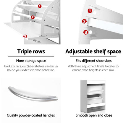 Artiss Shoe Rack Cabinet Adjustable Shelves 24 Pairs White Iris-Shoe Storage Cabinets-PEROZ Accessories