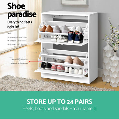 Artiss Shoe Rack Cabinet Adjustable Shelves 24 Pairs White Iris-Shoe Storage Cabinets-PEROZ Accessories