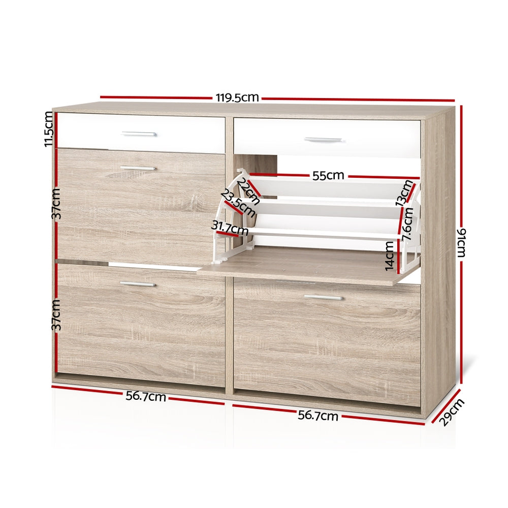 Artiss Shoe Rack Cabinet 36 Pairs Adjustable Shelves Pine Sara-Shoe Storage Cabinets-PEROZ Accessories