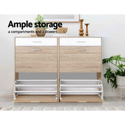 Artiss Shoe Rack Cabinet 36 Pairs Adjustable Shelves Pine Sara-Shoe Storage Cabinets-PEROZ Accessories