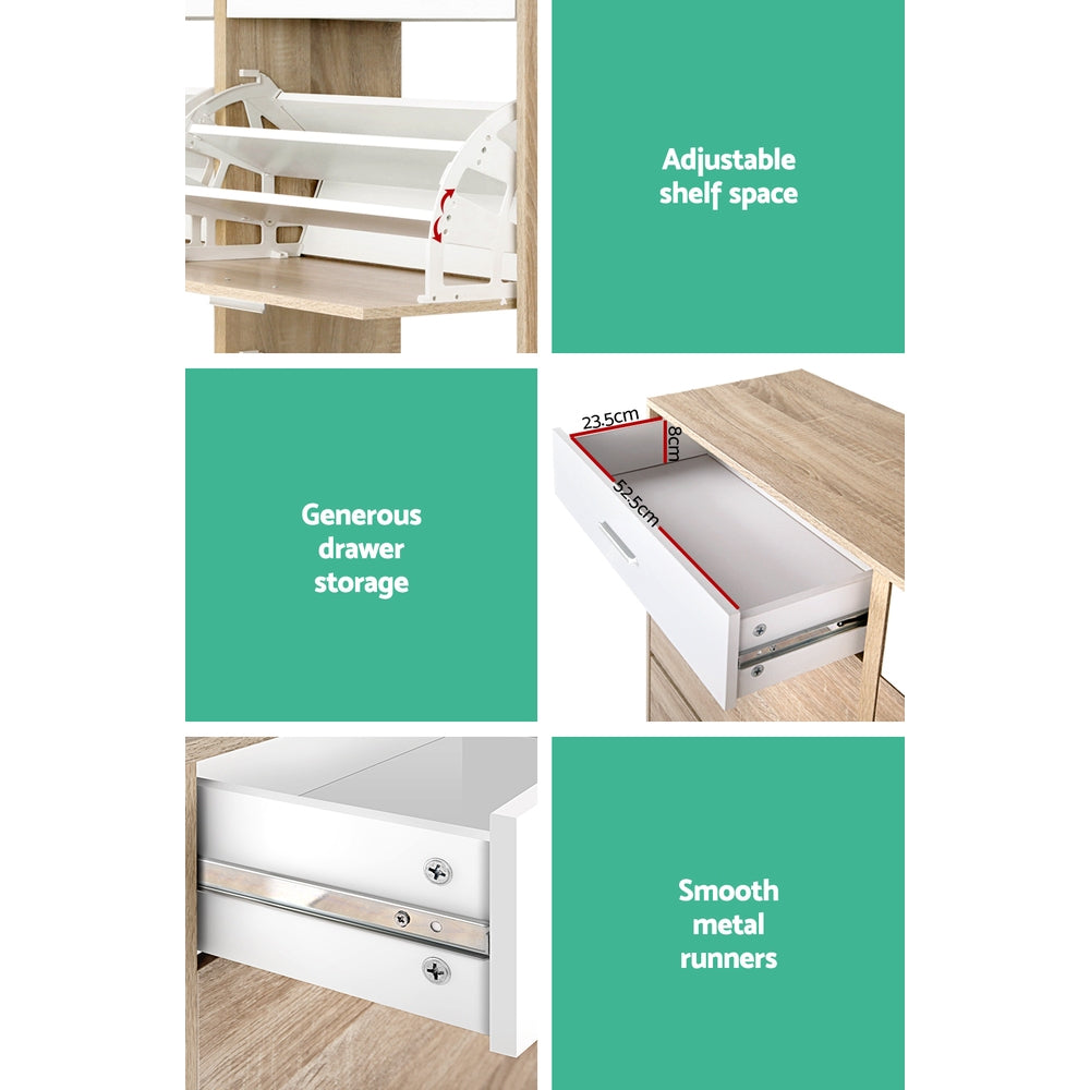 Artiss Shoe Rack Cabinet 36 Pairs Adjustable Shelves Pine Sara-Shoe Storage Cabinets-PEROZ Accessories