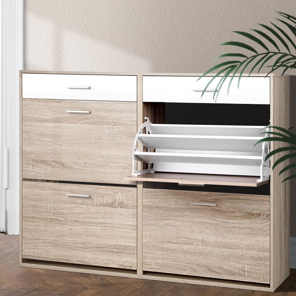 Artiss Shoe Rack Cabinet 36 Pairs Adjustable Shelves Pine Sara-Shoe Storage Cabinets-PEROZ Accessories