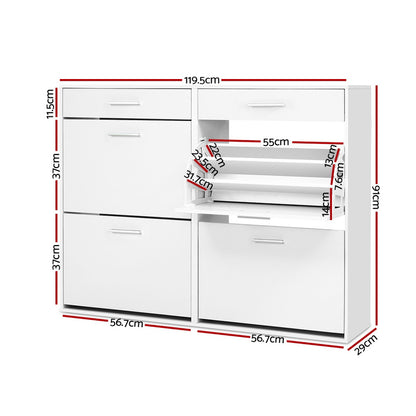 Artiss Shoe Rack Cabinet 36 Pairs Adjustable Shelves White Sara-Shoe Storage Cabinets-PEROZ Accessories