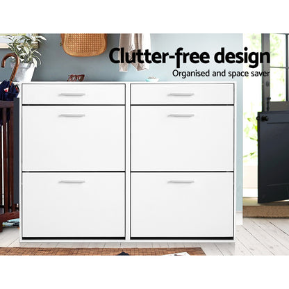 Artiss Shoe Rack Cabinet 36 Pairs Adjustable Shelves White Sara-Shoe Storage Cabinets-PEROZ Accessories