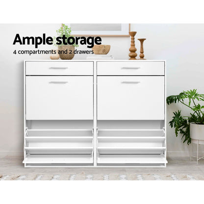 Artiss Shoe Rack Cabinet 36 Pairs Adjustable Shelves White Sara-Shoe Storage Cabinets-PEROZ Accessories