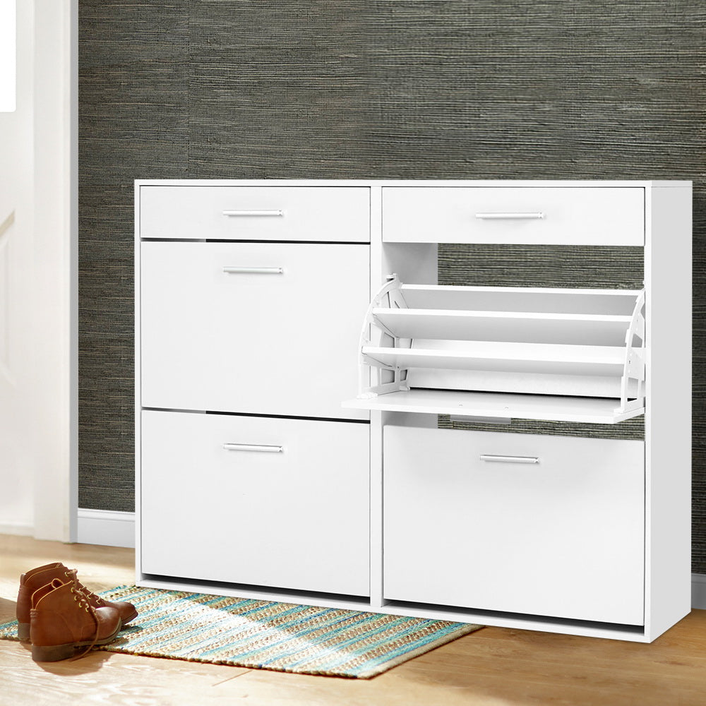 Artiss Shoe Rack Cabinet 36 Pairs Adjustable Shelves White Sara-Shoe Storage Cabinets-PEROZ Accessories
