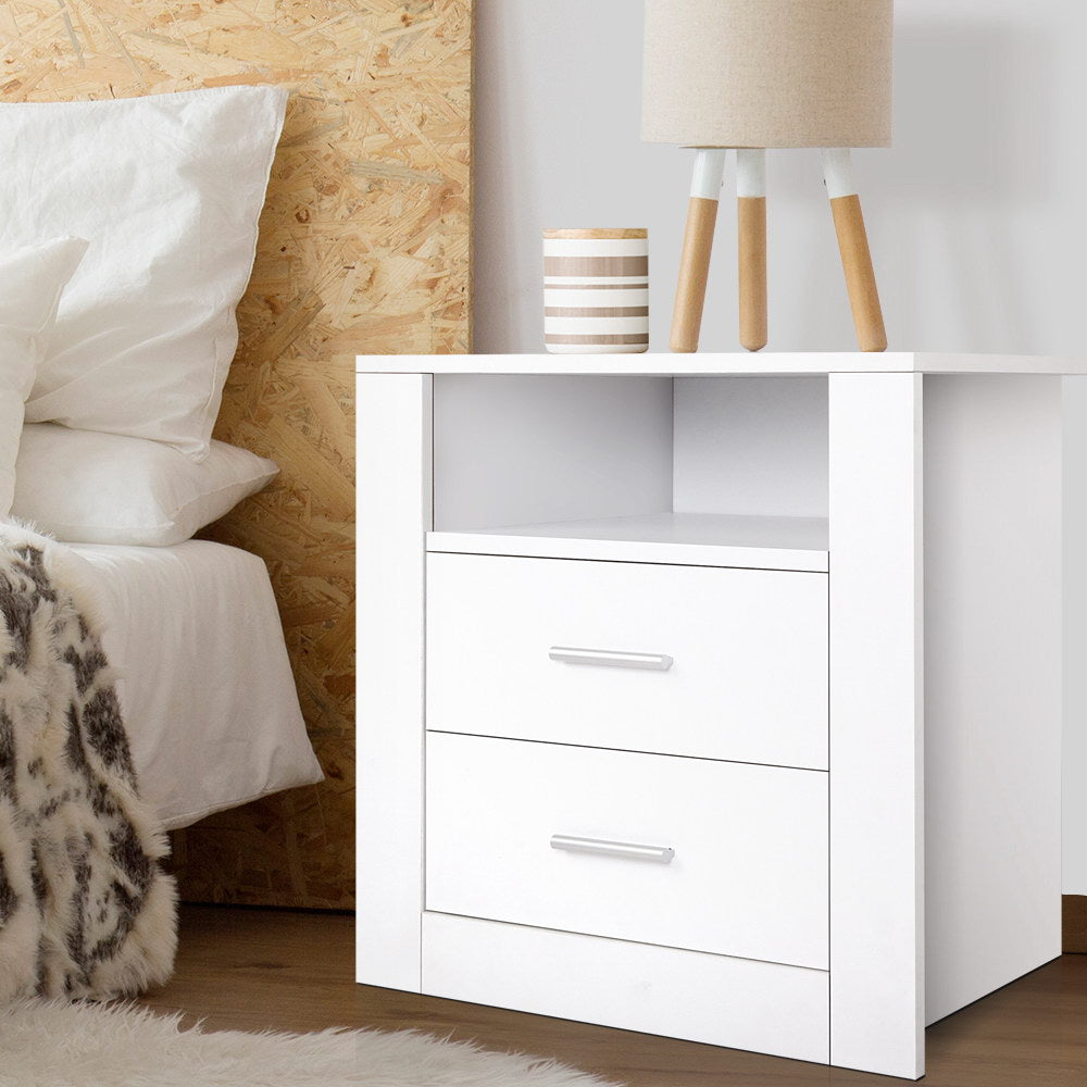 Artiss Bedside Table 2 Drawers with Shelf - TARA White-Bedside Tables-PEROZ Accessories