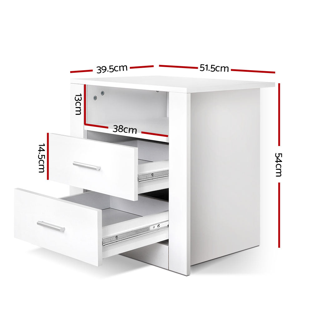 Artiss Bedside Table 2 Drawers with Shelf - TARA White-Bedside Tables-PEROZ Accessories