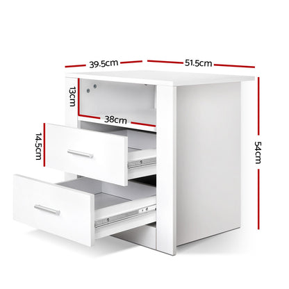 Artiss Bedside Table 2 Drawers with Shelf - TARA White-Bedside Tables-PEROZ Accessories