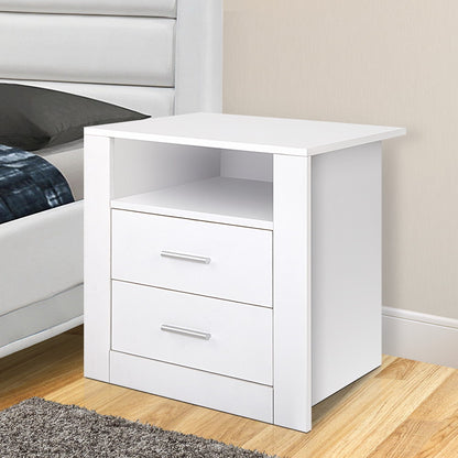 Artiss Bedside Table 2 Drawers with Shelf - TARA White-Bedside Tables-PEROZ Accessories