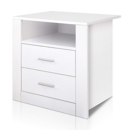 Artiss Bedside Table 2 Drawers with Shelf - TARA White-Bedside Tables-PEROZ Accessories