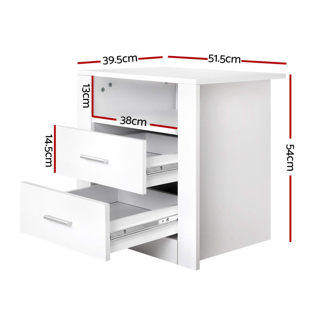 Artiss 2 X Bedside Table 2 Drawers with Shelf - TARA White-Furniture &gt; Bedroom &gt; Bedside Tables-PEROZ Accessories