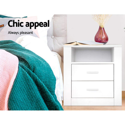 Artiss 2 X Bedside Table 2 Drawers with Shelf - TARA White-Furniture &gt; Bedroom &gt; Bedside Tables-PEROZ Accessories