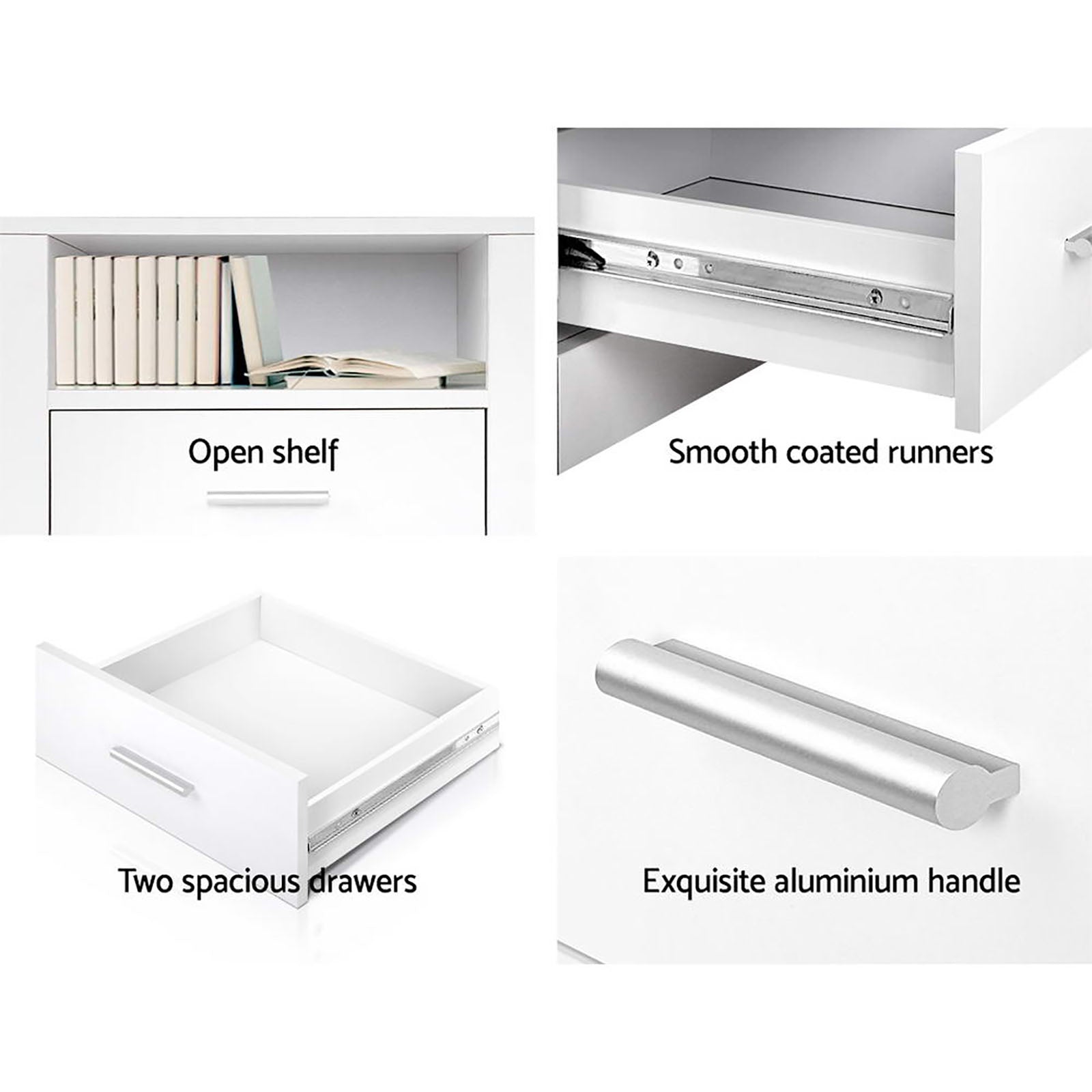 Artiss 2 X Bedside Table 2 Drawers with Shelf - TARA White-Furniture &gt; Bedroom &gt; Bedside Tables-PEROZ Accessories