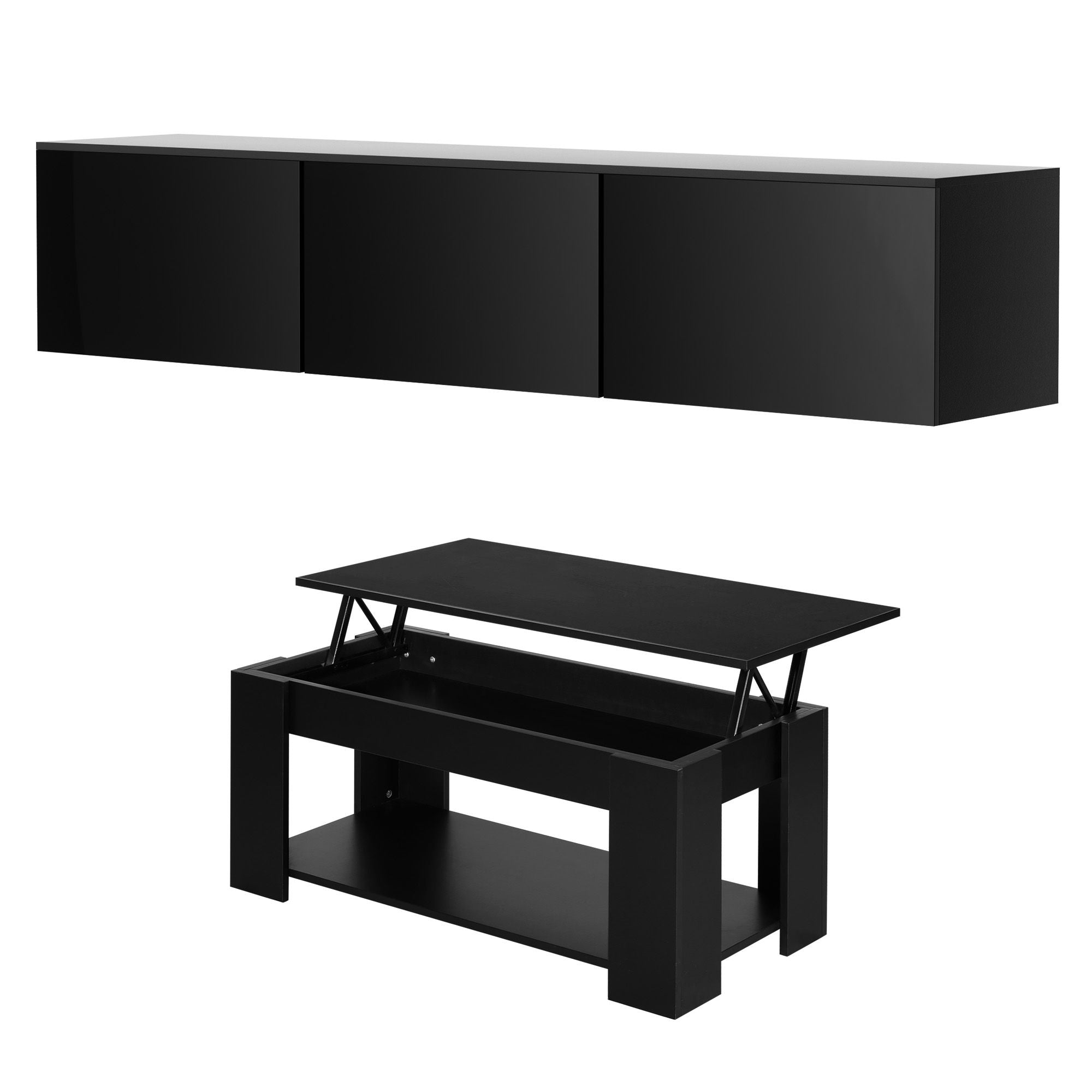 Artiss TV Unit &amp; Coffee Table Set Storage Cabinet Black