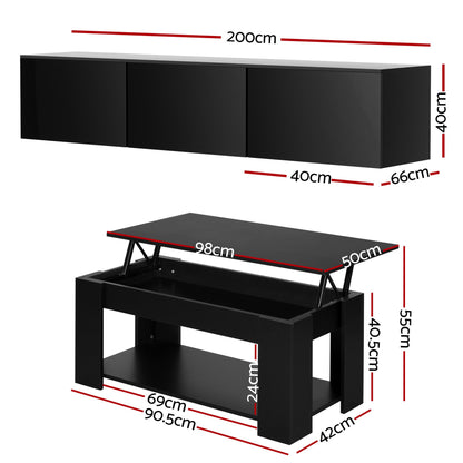 Artiss TV Unit &amp; Coffee Table Set Storage Cabinet Black