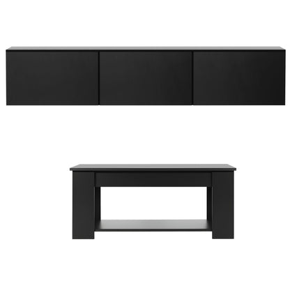 Artiss TV Unit &amp; Coffee Table Set Storage Cabinet Black