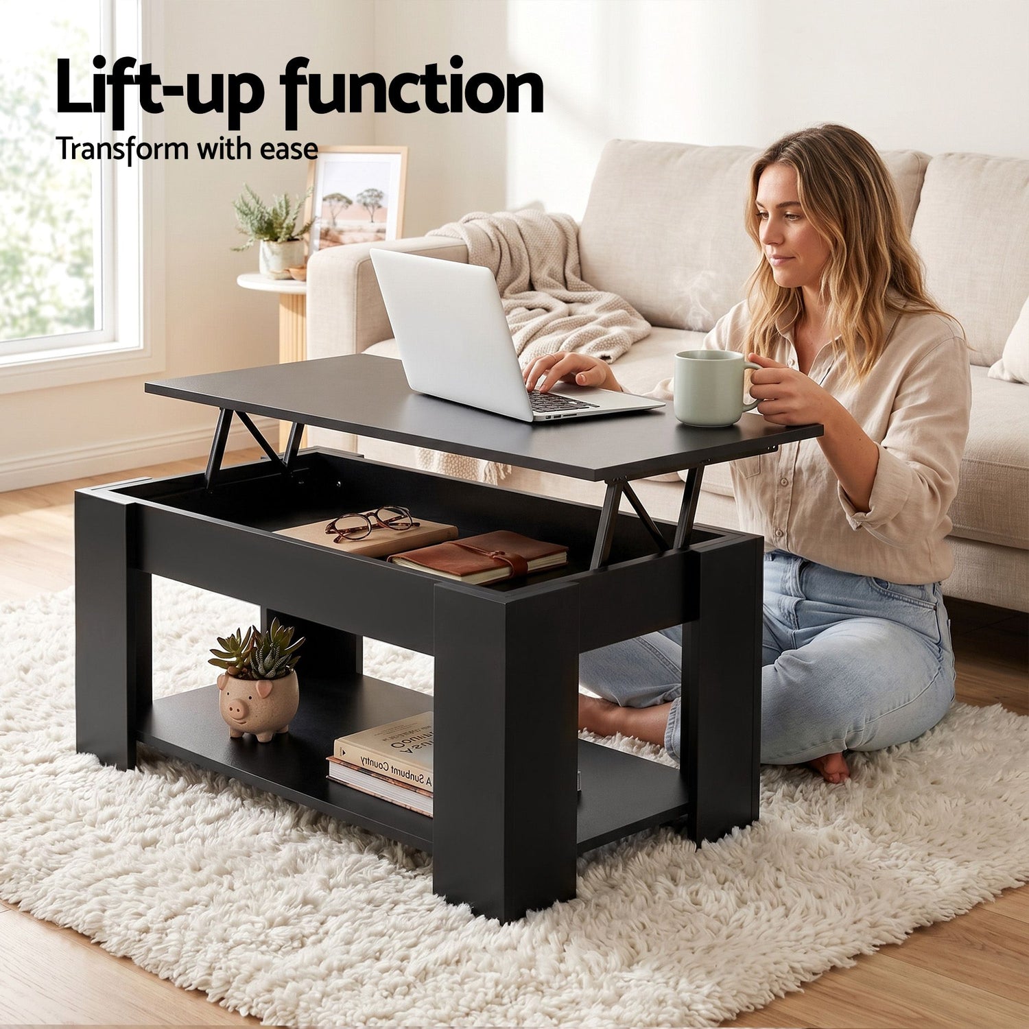 Artiss TV Unit &amp; Coffee Table Set Storage Cabinet Black