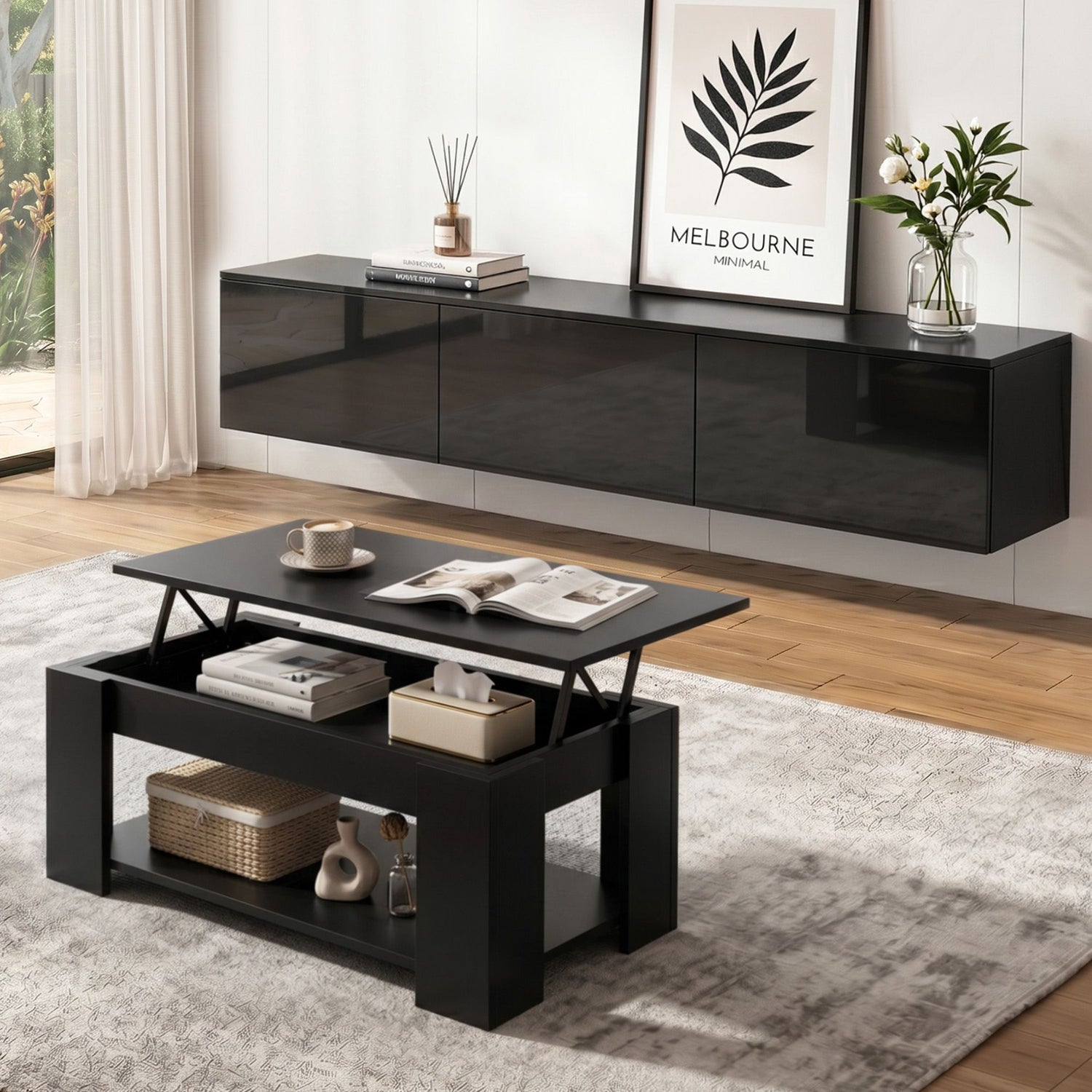 Artiss TV Unit &amp; Coffee Table Set Storage Cabinet Black