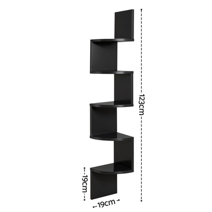 Artiss Wall Shelf Bookshelf Corner Floating 5-Tier Black-Furniture > Living Room > Bookcases &amp; Shelves-PEROZ Accessories