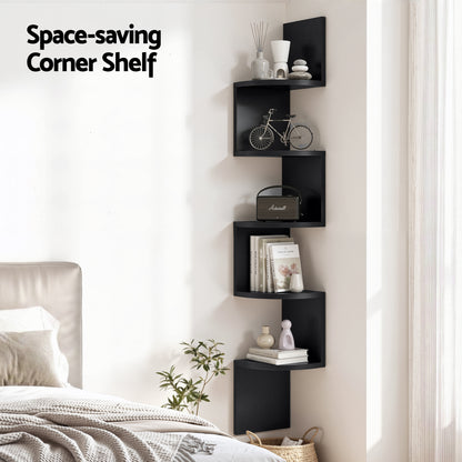 Artiss Wall Shelf Bookshelf Corner Floating 5-Tier Black-Furniture > Living Room > Bookcases &amp; Shelves-PEROZ Accessories