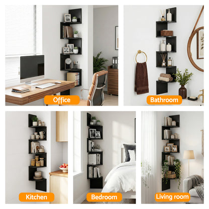 Artiss Wall Shelf Bookshelf Corner Floating 5-Tier Black-Furniture > Living Room > Bookcases &amp; Shelves-PEROZ Accessories