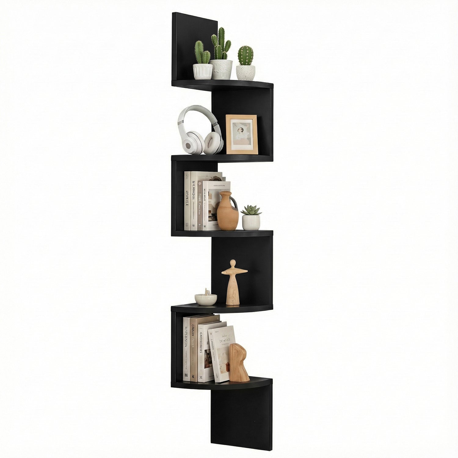 Artiss Wall Shelf Bookshelf Corner Floating 5-Tier Black-Furniture > Living Room > Bookcases &amp; Shelves-PEROZ Accessories