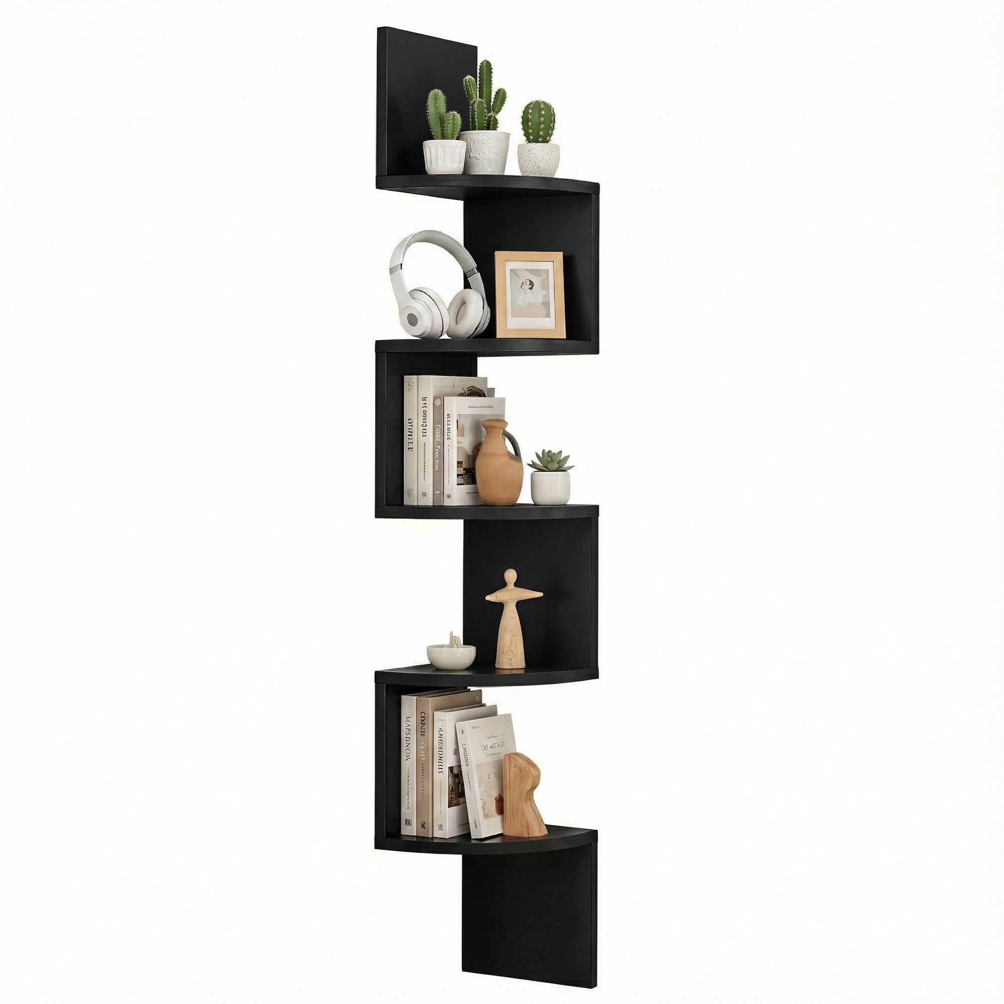 Artiss Wall Shelf Bookshelf Corner Floating 5-Tier Black-Furniture > Living Room > Bookcases &amp; Shelves-PEROZ Accessories