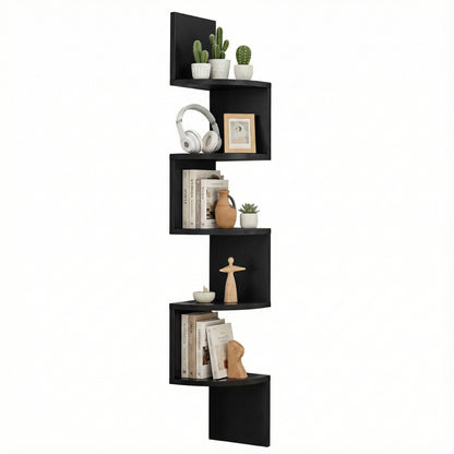 Artiss Wall Shelf Bookshelf Corner Floating 5-Tier Black-Furniture > Living Room > Bookcases &amp; Shelves-PEROZ Accessories