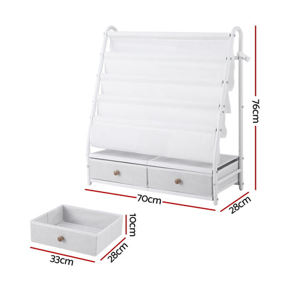 Keezi Kids Bookshelf Metal Storage Rack Toy Organiser Display Shelf Drawer White-Baby &amp; Kids > Kid&