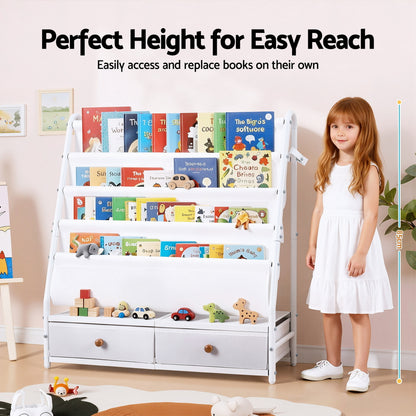 Keezi Kids Bookshelf Metal Storage Rack Toy Organiser Display Shelf Drawer White-Baby &amp; Kids > Kid&