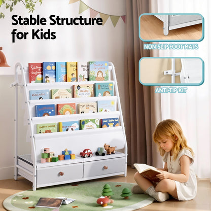 Keezi Kids Bookshelf Metal Storage Rack Toy Organiser Display Shelf Drawer White-Baby &amp; Kids > Kid&
