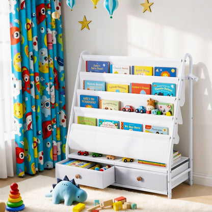 Keezi Kids Bookshelf Metal Storage Rack Toy Organiser Display Shelf Drawer White-Baby &amp; Kids > Kid&