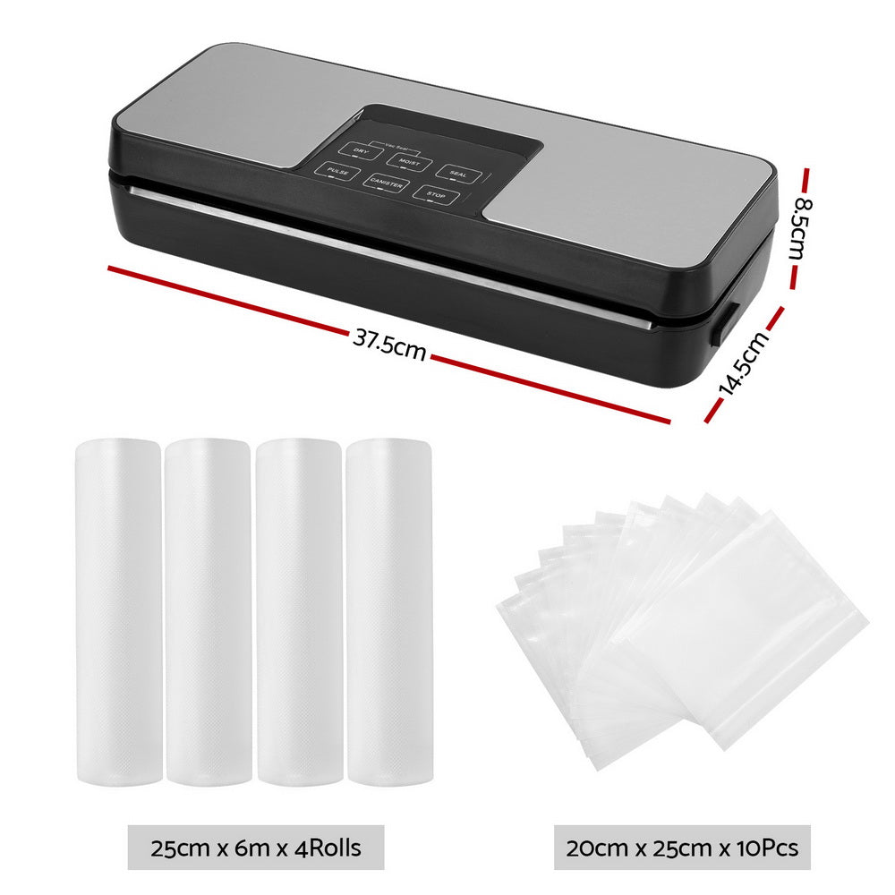 Devanti Food Vacuum Sealer Machine Auto Seal Cutter 5 Modes Storage Bags 4 Rolls-Appliances &gt; Kitchen Appliances-PEROZ Accessories
