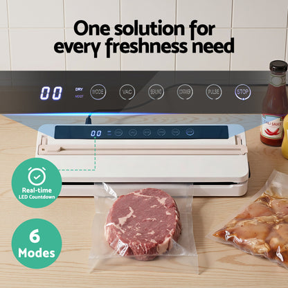 Devanti Food Vacuum Sealer Machine Fresh Storage Auto Seal Slide Cutter 6 Modes White-Home &amp; Garden > Kitchenware > Food Storage-PEROZ Accessories