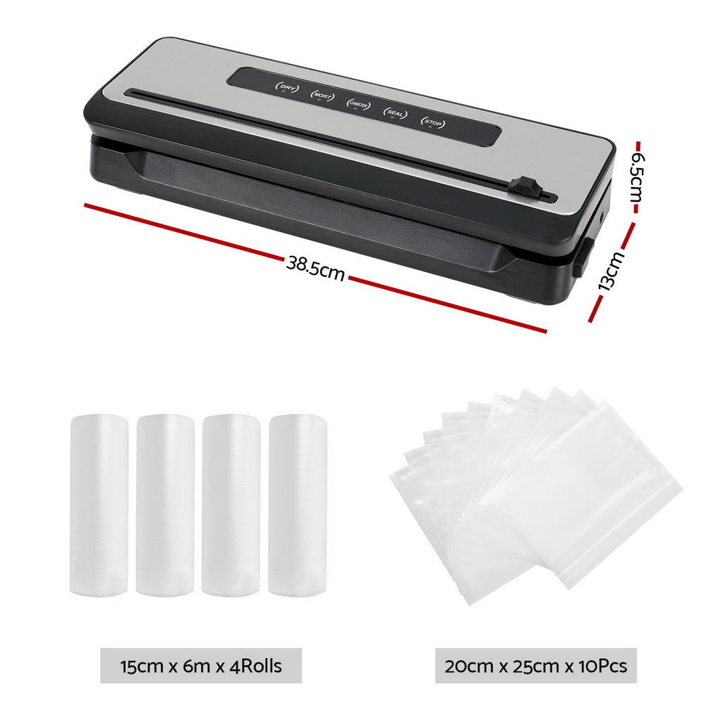 Devanti Food Vacuum Sealer Machine Sealing Cutter 5 Modes Storage Bags 4 Rolls-Appliances &gt; Kitchen Appliances-PEROZ Accessories