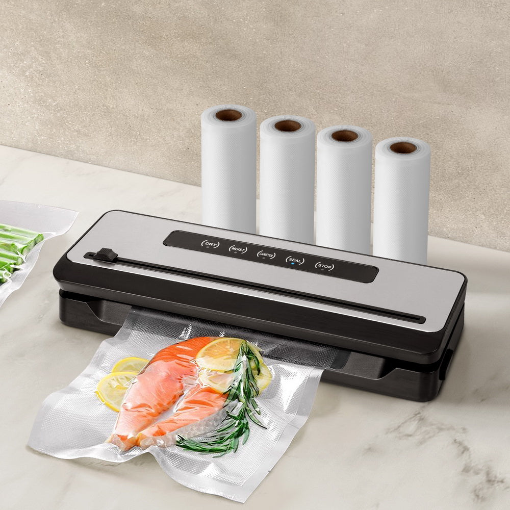 Devanti Food Vacuum Sealer Machine Sealing Cutter 5 Modes Storage Bags 4 Rolls-Appliances &gt; Kitchen Appliances-PEROZ Accessories