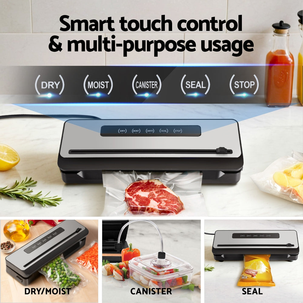 Devanti Food Vacuum Sealer Machine Sealing Cutter 5 Modes Storage Bags 4 Rolls-Appliances &gt; Kitchen Appliances-PEROZ Accessories